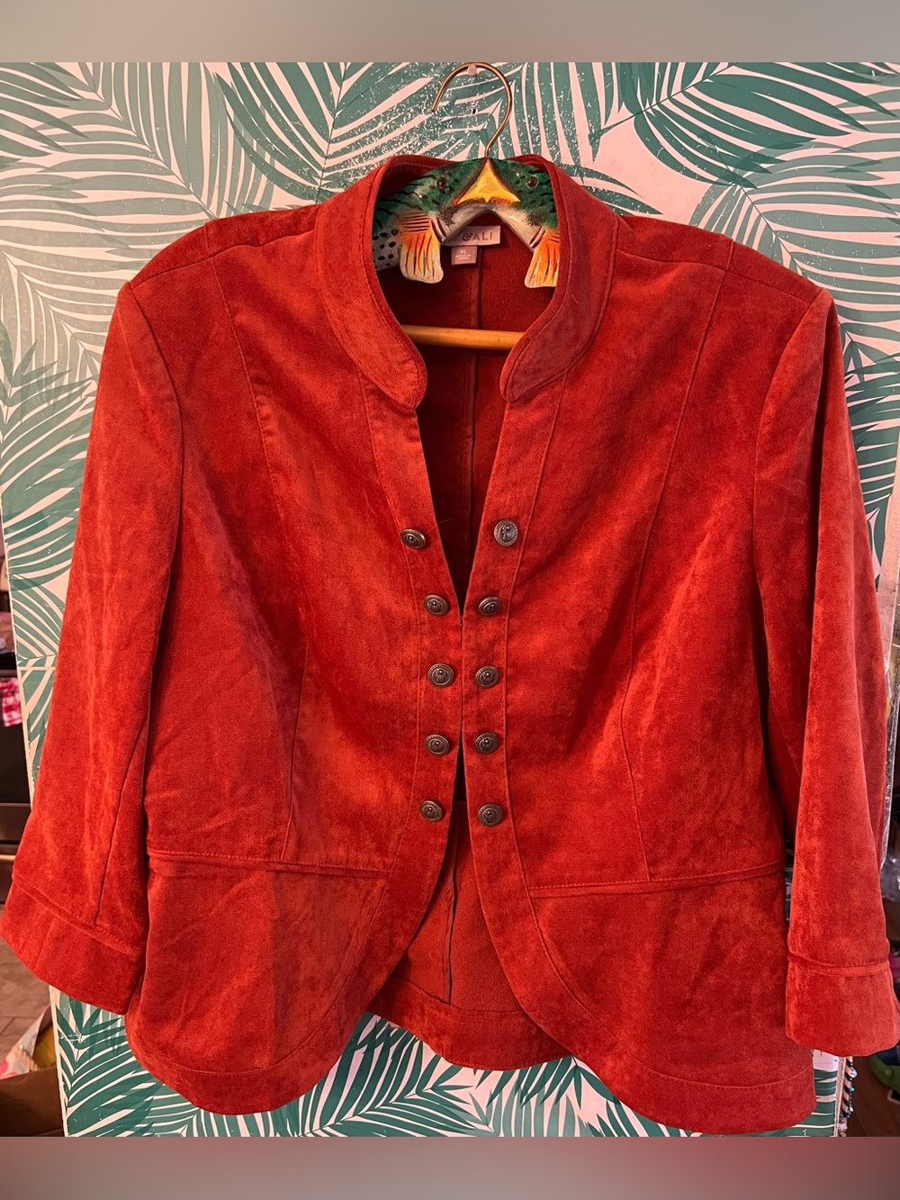 Roz & Ali Rust Red faux Suede Military Button-Front Blazer Sz XL